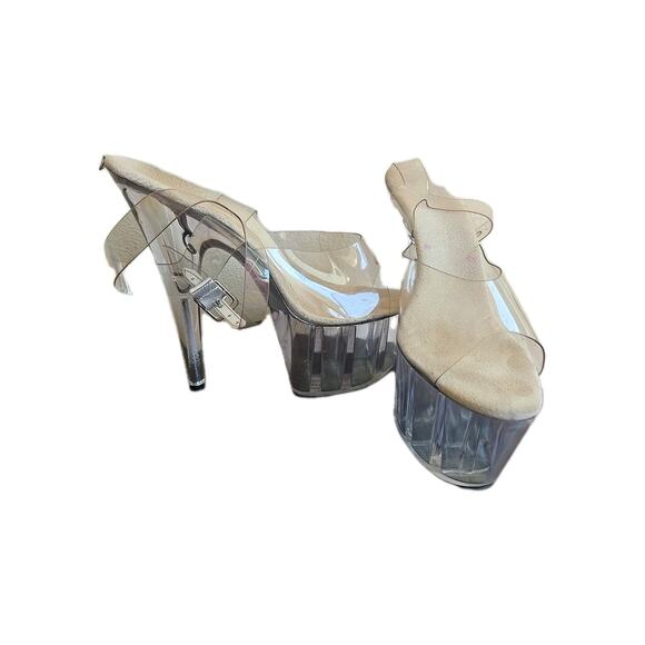 Pleasers Made in USA PVC Open Toe Clear High Heel Women's US 9 Vintage Y2K - Picture 1 of 10